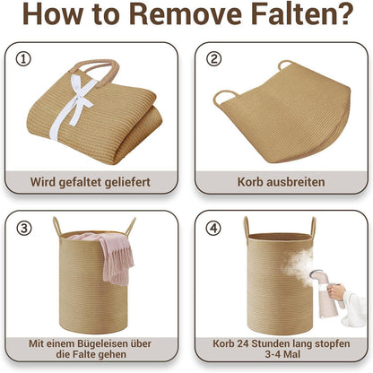Geflochtener Wäschekorb 58L mit Baumwollhenkeln