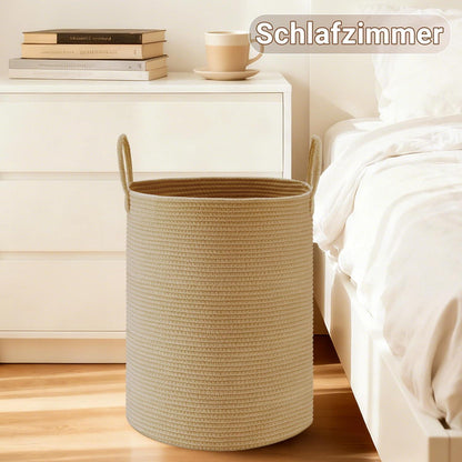 Geflochtener Wäschekorb 58L mit Baumwollhenkeln