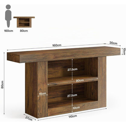 Konsolentisch 160cm – Beistelltisch mit 3 Etagen, Braun