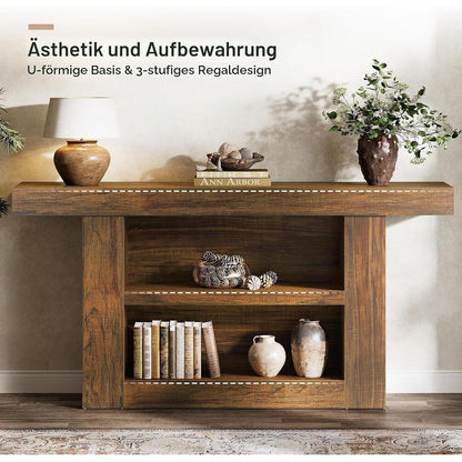 Konsolentisch 160cm – Beistelltisch mit 3 Etagen, Braun