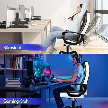 Ergonomischer Gaming-Stuhl mit mittlerer Rückenlehne, Weiß Mega
