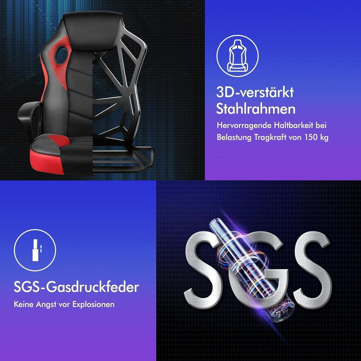 Ergonomischer Gaming-Stuhl mit mittlerer Rückenlehne, Rot Mega