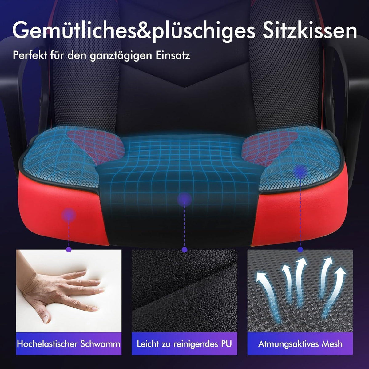 Ergonomischer Gaming-Stuhl mit mittlerer Rückenlehne, Rot Mega