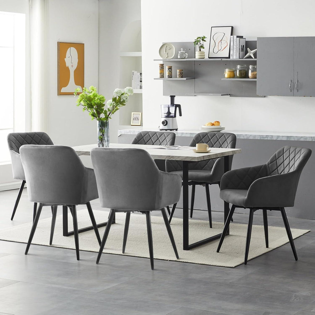 Drehbarer Esszimmerstuhl Set Samt Grau – 4er Pack