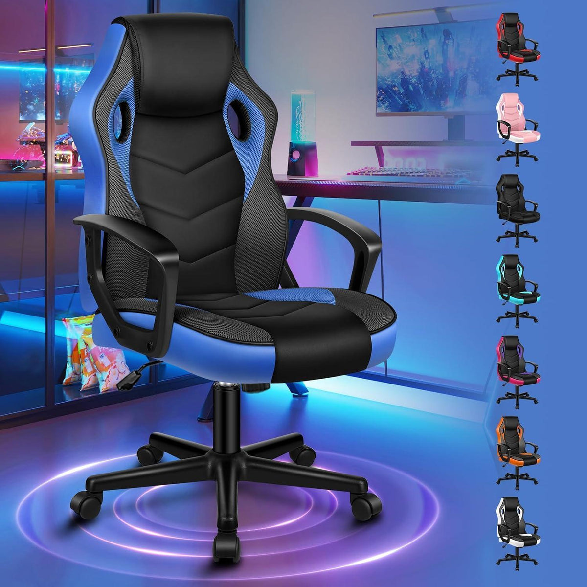 Ergonomischer Gaming-Stuhl mit mittlerer Rückenlehne, Blau
