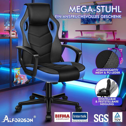 Ergonomischer Gaming-Stuhl mit mittlerer Rückenlehne, Blau