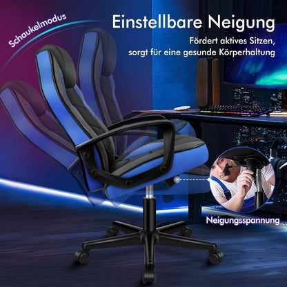 Ergonomischer Gaming-Stuhl mit mittlerer Rückenlehne, Blau