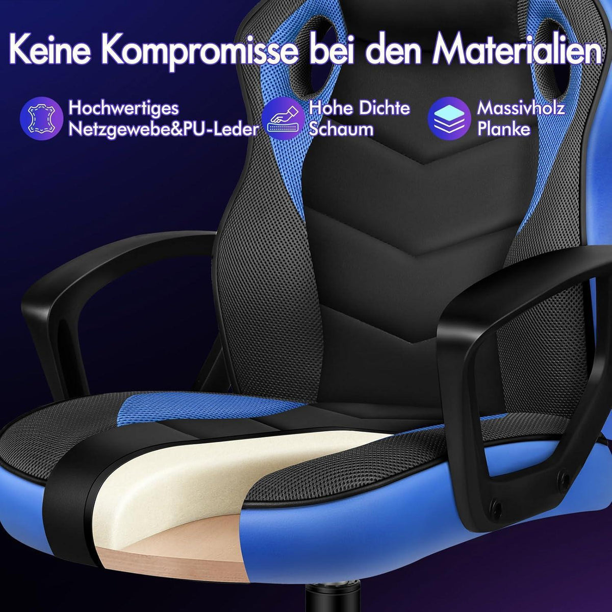 Ergonomischer Gaming-Stuhl mit mittlerer Rückenlehne, Blau