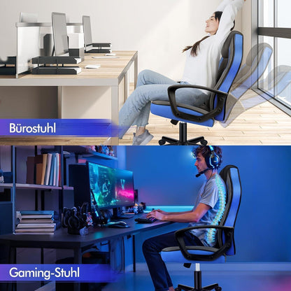 Ergonomischer Gaming-Stuhl mit mittlerer Rückenlehne, Blau
