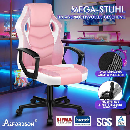 Ergonomischer Gaming-Stuhl mit mittlerer Rückenlehne, Rosa Mega