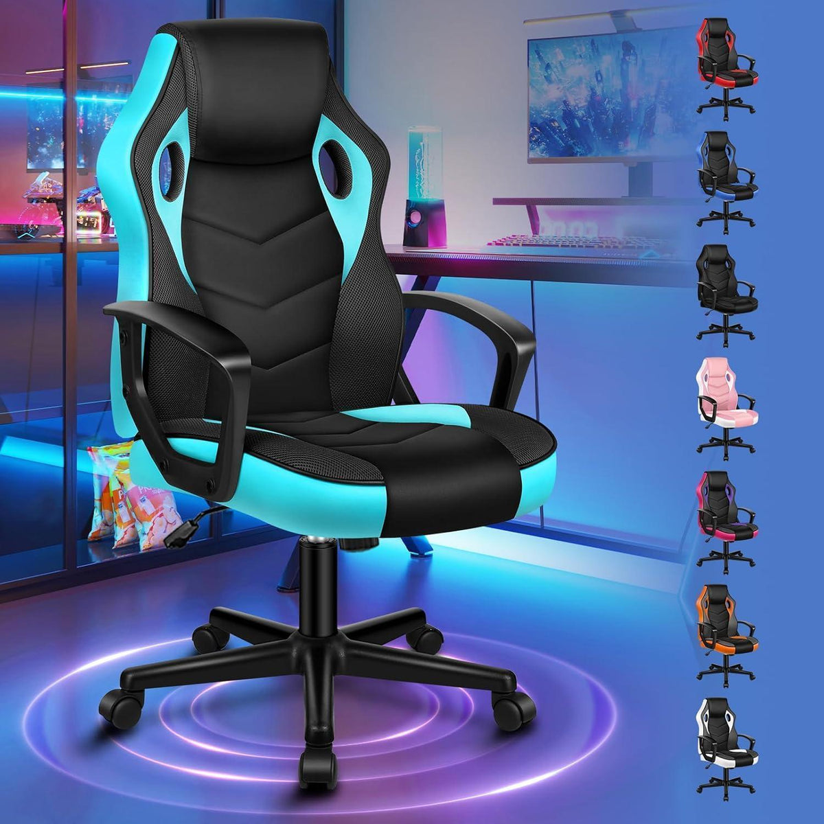 Ergonomischer Gaming-Stuhl mit mittlerer Rückenlehne, Cyan