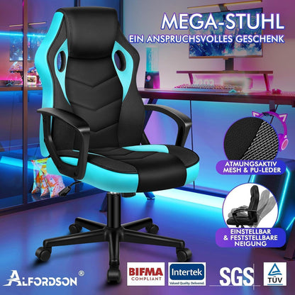 Ergonomischer Gaming-Stuhl mit mittlerer Rückenlehne, Cyan