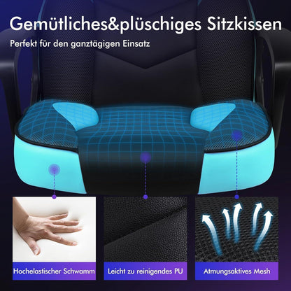 Ergonomischer Gaming-Stuhl mit mittlerer Rückenlehne, Cyan