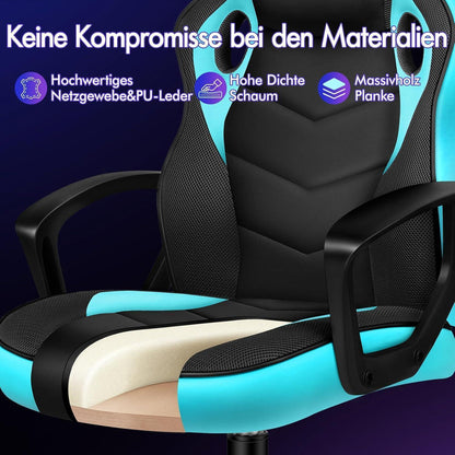 Ergonomischer Gaming-Stuhl mit mittlerer Rückenlehne, Cyan