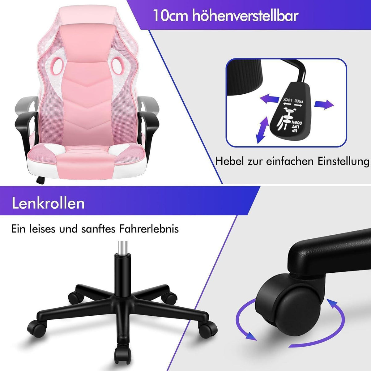 Ergonomischer Gaming-Schreibtischstuhl Rosa Mega, 150kg belastbar
