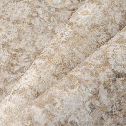 Runder Teppich Beige 120cm – Vintage Kurzflor, Waschbar