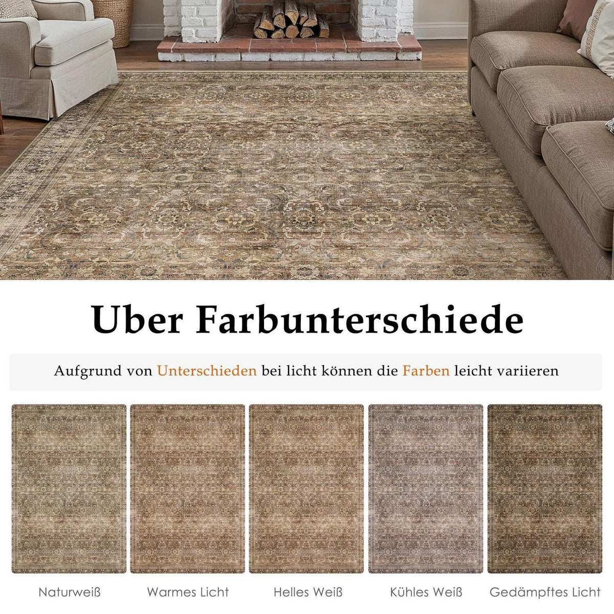 Vintage Teppich Braun 200x300cm Waschbar & Rutschfest