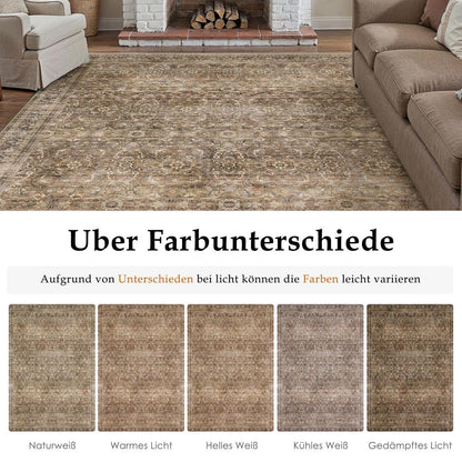 Vintage Teppich Braun 200x300cm Waschbar & Rutschfest