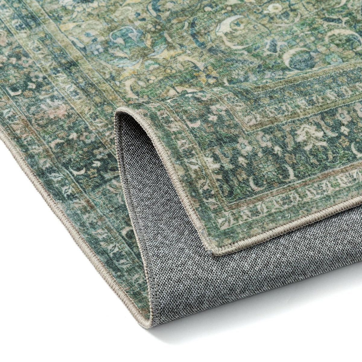 Grüner Vintage Teppich 160x230cm – Waschbar & Rutschfest