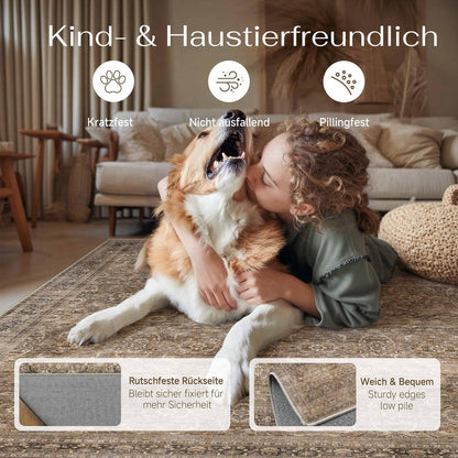 Vintage Teppich Braun 160x230cm – Waschbar & Rutschfest