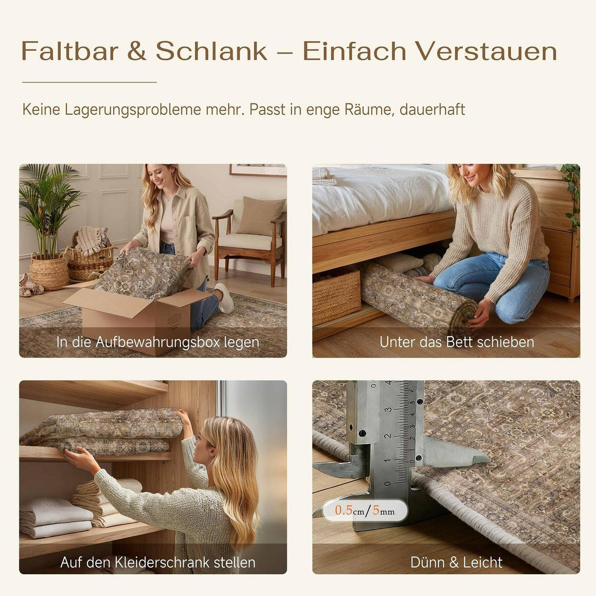 Vintage Teppich Braun 160x230cm – Waschbar & Rutschfest