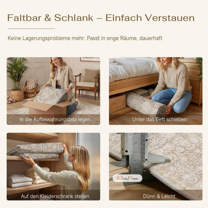 Vintage Teppich Wohnzimmer 200x300cm Waschbar Beige Rechteckig