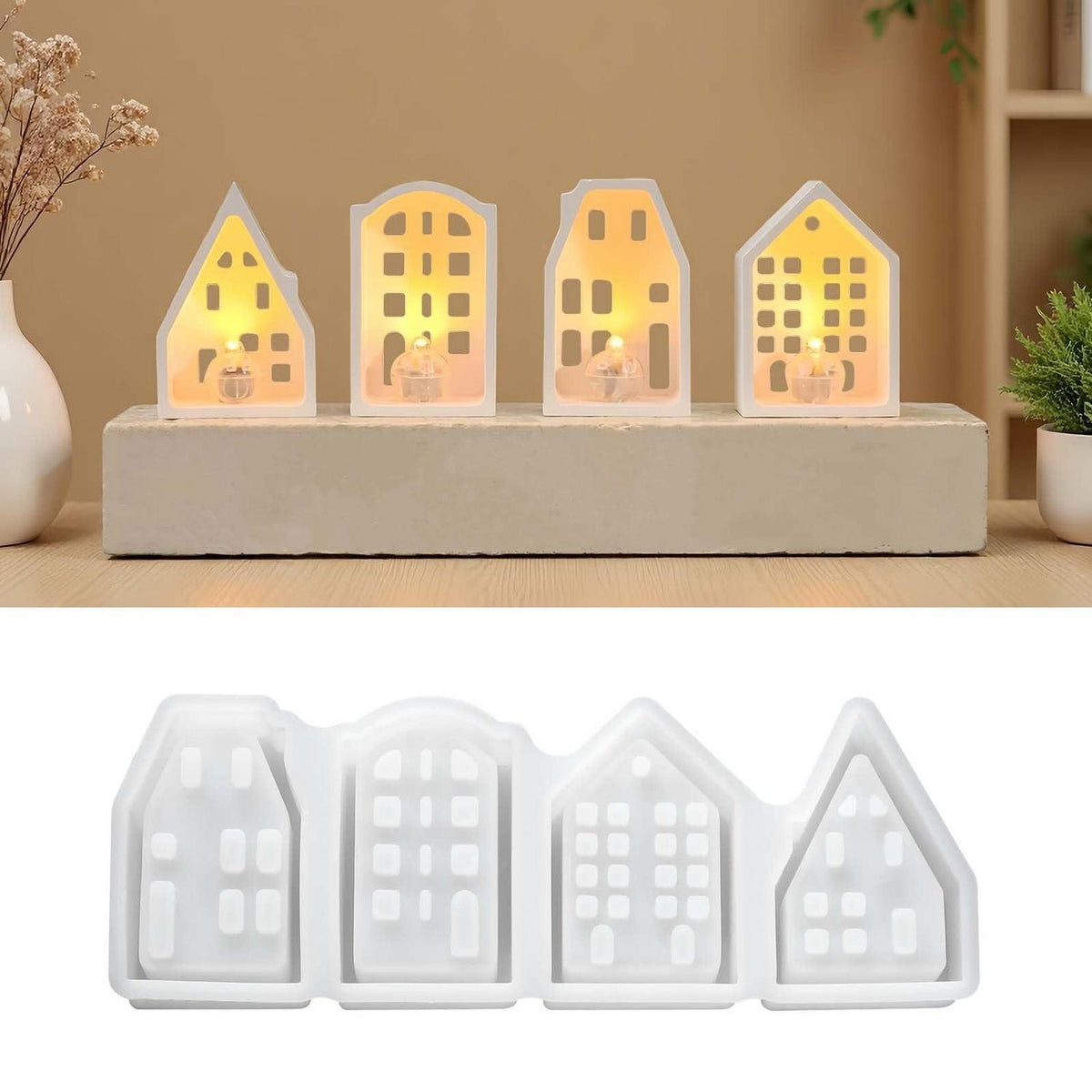 Silikonform Haus 4 Gitter – Gießform für Miniatur Deko & Harzkunst