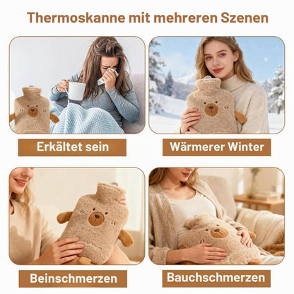 Wärmflasche mit Bezug, 2L, Bärenmuster, PVC & Vlies
