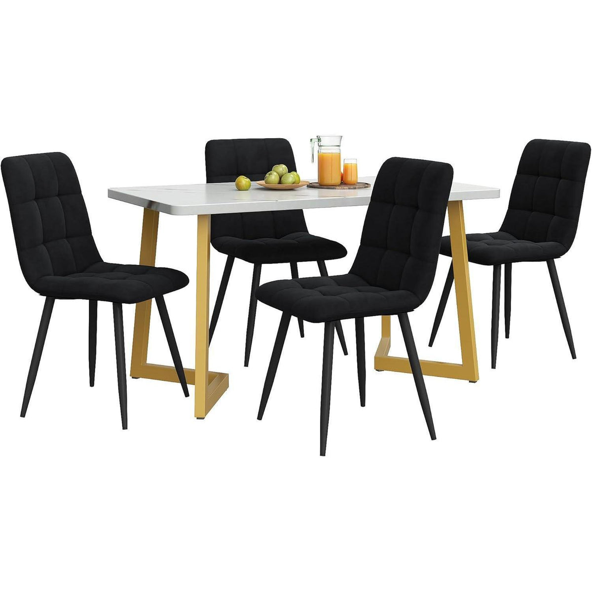 Esstisch Set 117x68cm mit 4 Samtstühlen Schwarz/Gold