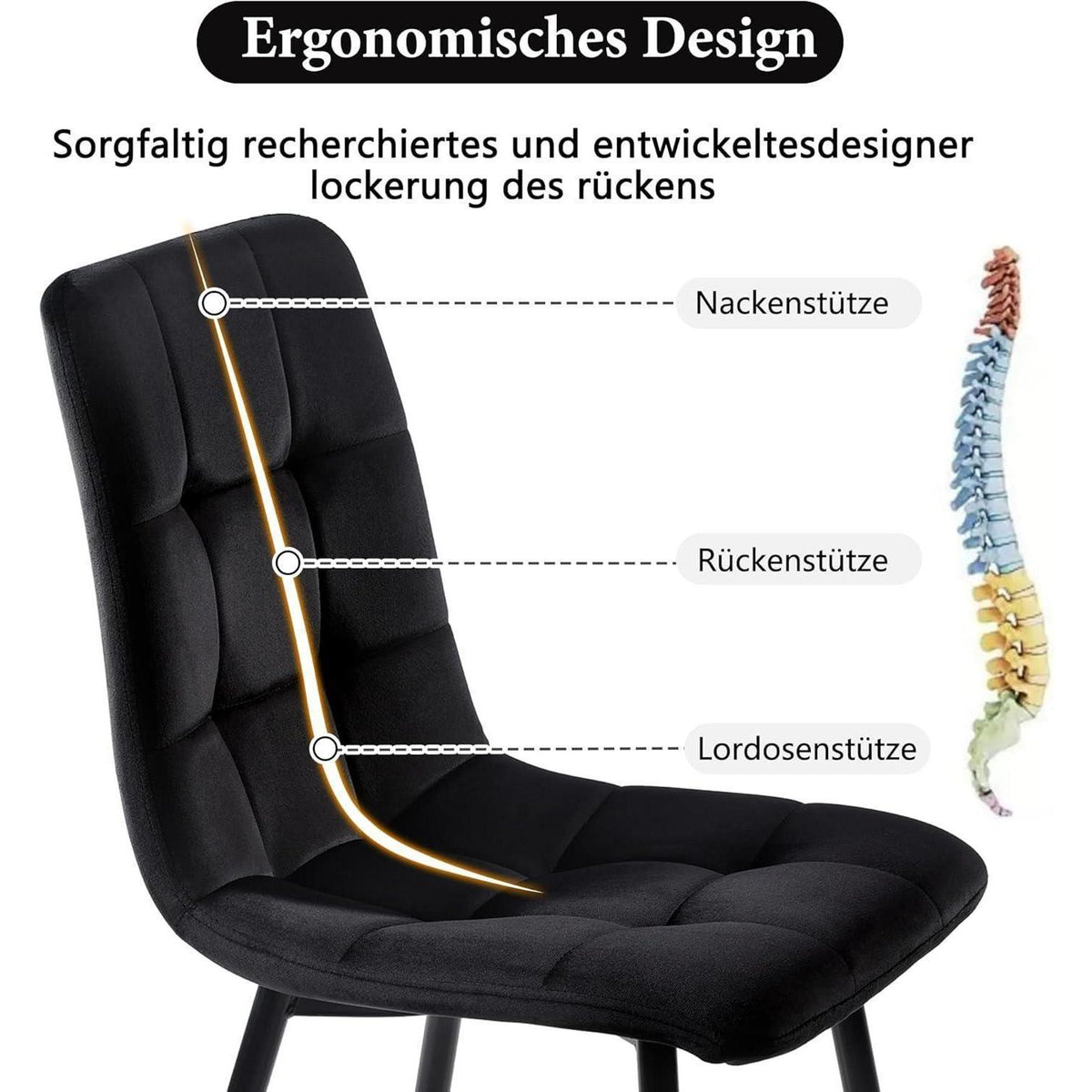 Esstisch Set 117x68cm mit 4 Samtstühlen Schwarz/Gold