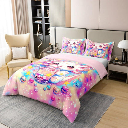 Axolotl Bettwäsche Set Baumwolle 220x240 Rosa Lila Blau
