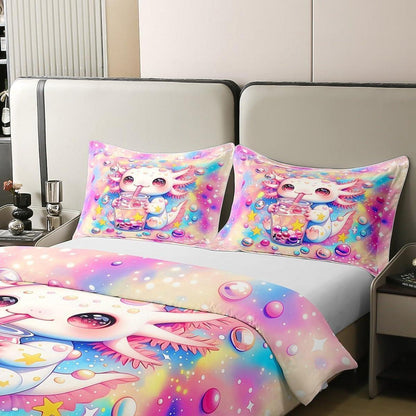 Axolotl Bettwäsche Set Baumwolle 220x240 Rosa Lila Blau