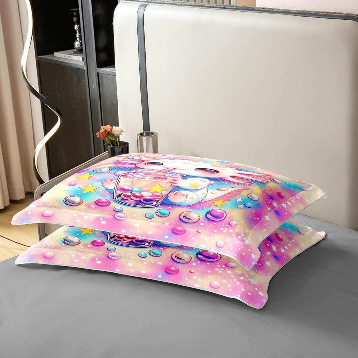 Axolotl Bettwäsche Set Baumwolle 220x240 Rosa Lila Blau