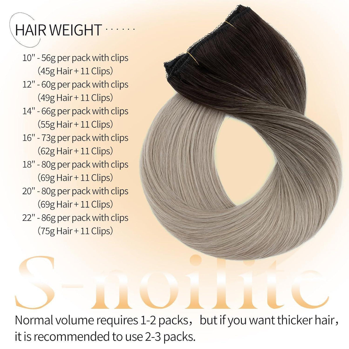 Echthaar Clip-in Extensions Schwarz-Grau Highlight 55cm
