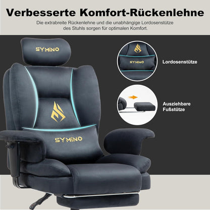 Gaming Stuhl mit Fußstütze, Wildlederimitat, Grau
