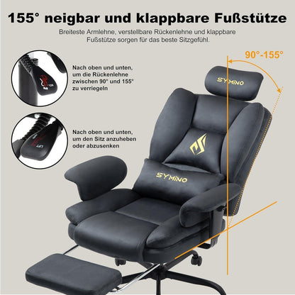 Gaming Stuhl mit Fußstütze, Wildlederimitat, Grau