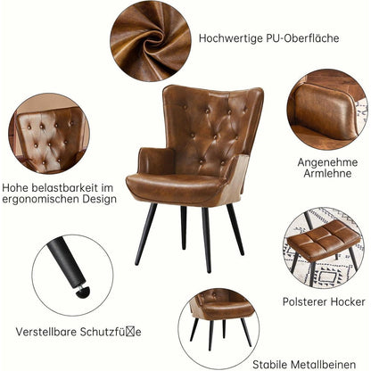 Ohrensessel mit Hocker, Braun – Bequemer Relaxsessel für Wohnzimmer