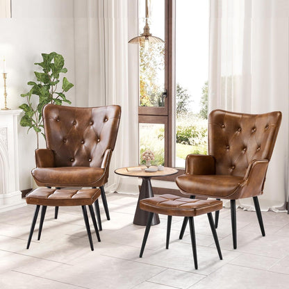 Ohrensessel mit Hocker, Braun – Bequemer Relaxsessel für Wohnzimmer