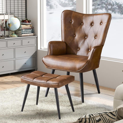Ohrensessel mit Hocker, Braun – Bequemer Relaxsessel für Wohnzimmer