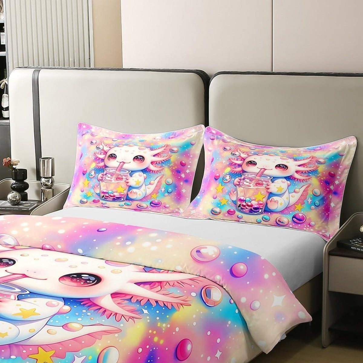 Axolotl Bettwäscheset Baumwolle 200x200 Regenbogen Kawaii