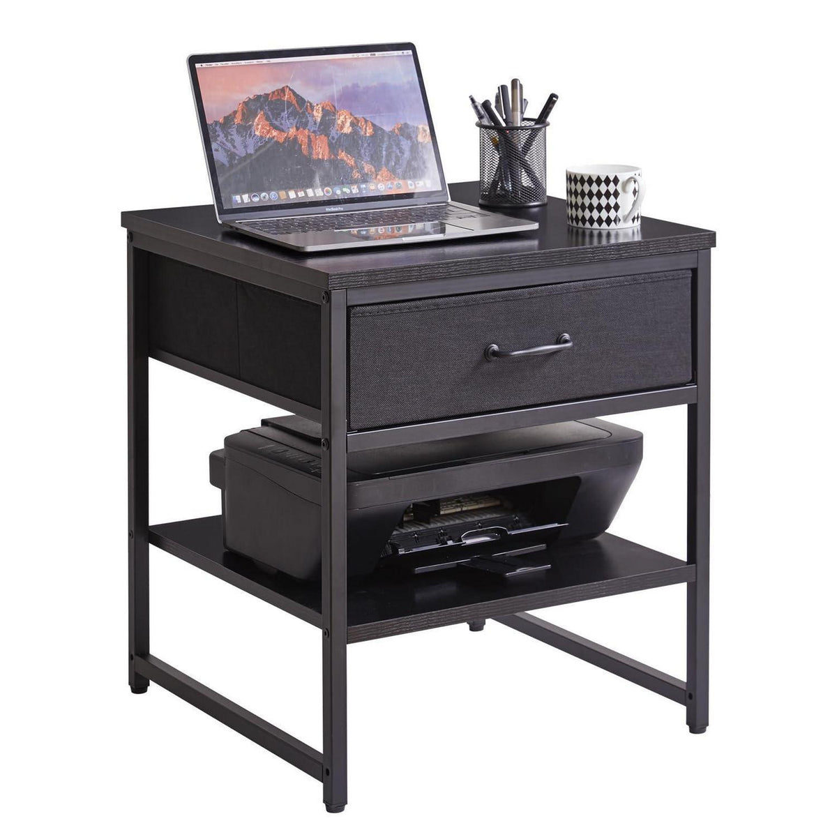 Verstellbarer Beistelltisch mit Schublade & Ablage – 50cm Schwarz