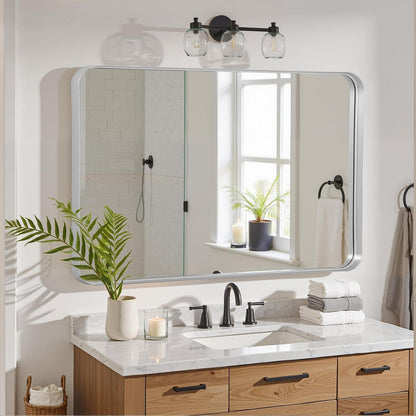 Wandspiegel 75x100 cm – Moderner Badezimmer Spiegel mit Silberrahmen