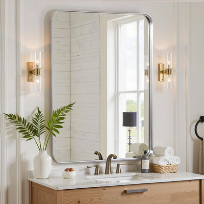 Wandspiegel 60x90 cm – Moderner Badezimmer Spiegel mit Silberrahmen