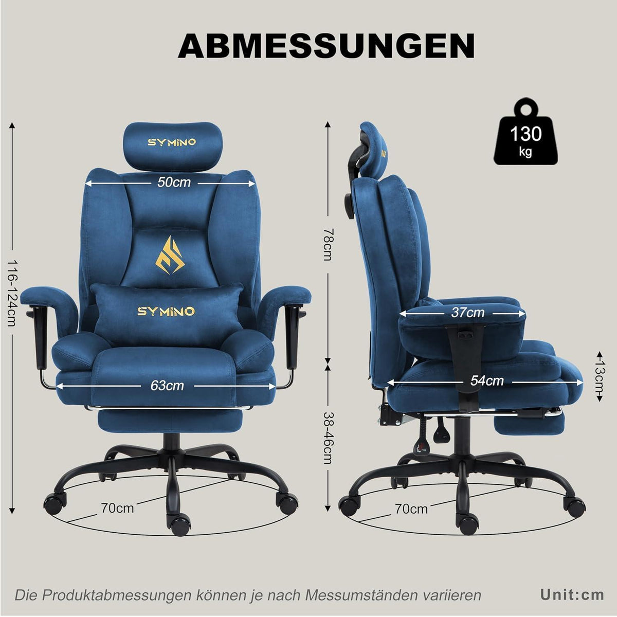 Gaming Stuhl mit Fußstütze, Blau Wildlederimitat