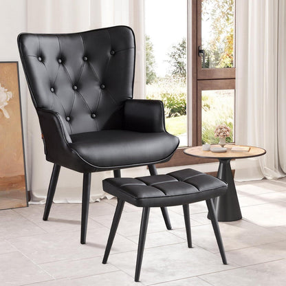 Ohrensessel mit Hocker, Schwarz – Bequemer Relaxsessel für Wohnzimmer