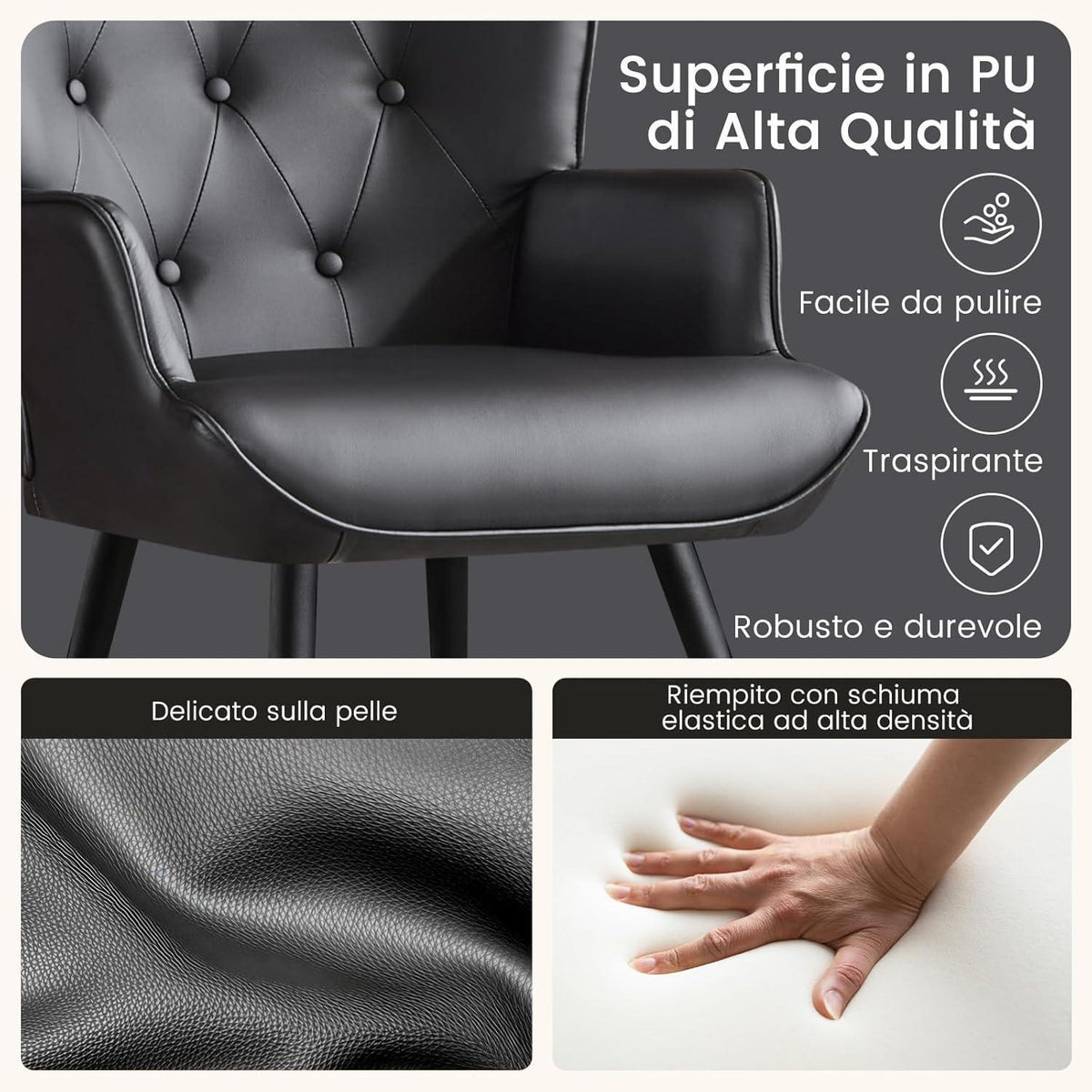 Ohrensessel mit Hocker, Schwarz – Bequemer Relaxsessel für Wohnzimmer
