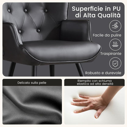 Ohrensessel mit Hocker, Schwarz – Bequemer Relaxsessel für Wohnzimmer