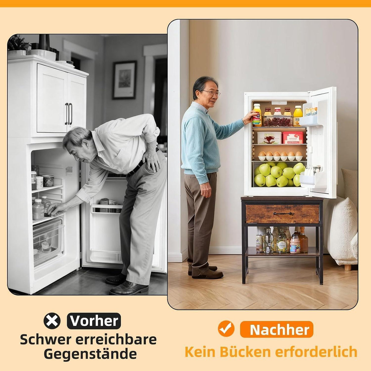 Verstellbarer Beistelltisch mit Schublade & Ablage – Rustikales Braun