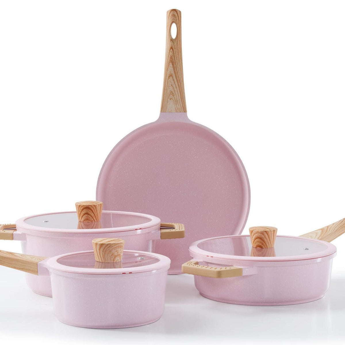 7-teiliges Kochgeschirr-Set Rosa mit Granitmuster & Induktion
