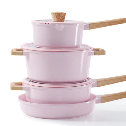 7-teiliges Kochgeschirr-Set Rosa mit Granitmuster & Induktion
